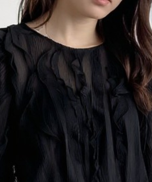 umune(ウムネ)の「華やかな表情を楽しむ♪大人フェミニンなシアージャガードトップス(Tシャツ/カットソー・レディース・ブラウン/ブラック・FREE)」の14枚目の写真