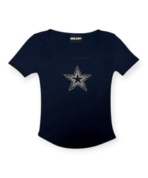 Crystal Star Square Neck Tee (Navy)