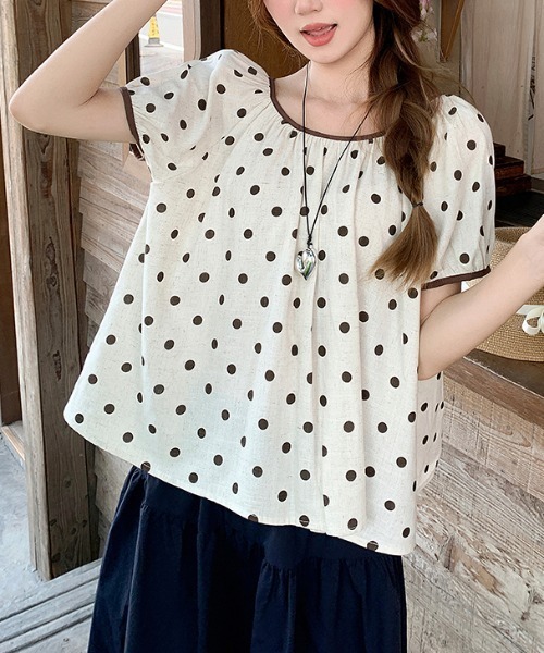 FAVORITO(ファヴォリート)の「ドット柄ブラウス(シャツ/ブラウス・レディース・ブラック/ブラウン・S/M/L)」の2枚目の写真