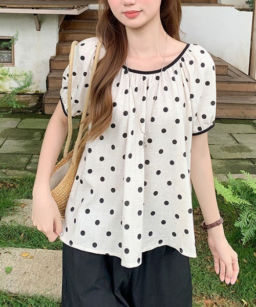 FAVORITO(ファヴォリート)の「ドット柄ブラウス(シャツ/ブラウス・レディース・ブラック/ブラウン・S/M/L)」の1枚目の写真