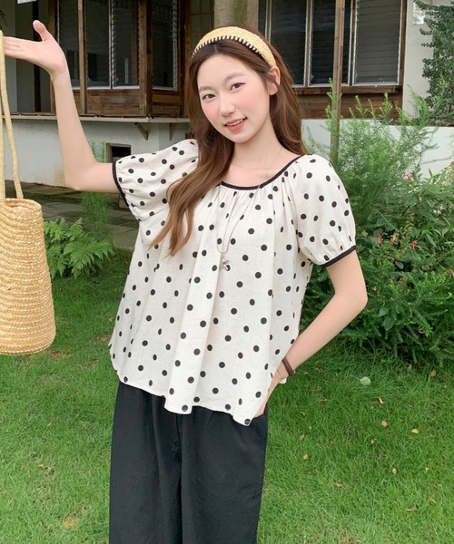 FAVORITO(ファヴォリート)の「ドット柄ブラウス(シャツ/ブラウス・レディース・ブラック/ブラウン・S/M/L)」の3枚目の写真