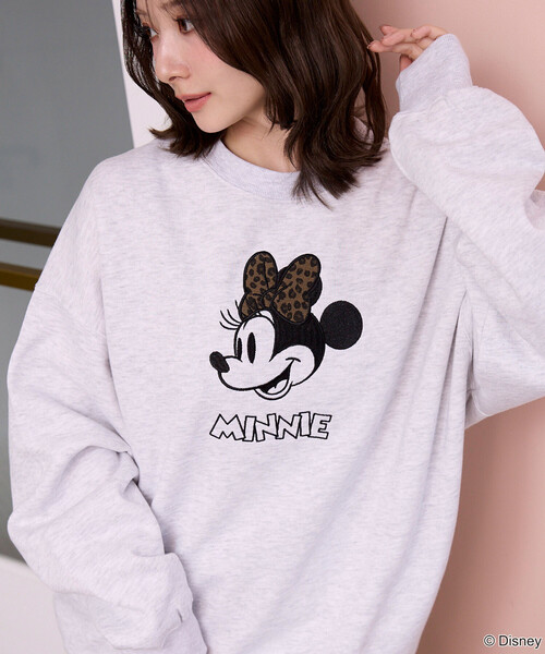 PUBLUX(パブリュクス)の「PUBLUX/パブリュクス Minnie Mouse/ミニーマウス/ レオパード柄 ドッキング スウェット 限定展開(スウェット・レディース・ブラウン/チャコールグレー/ライトグレー・フリ-)」の1枚目の写真
