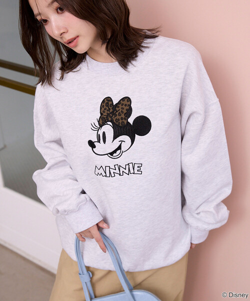 PUBLUX(パブリュクス)の「PUBLUX/パブリュクス Minnie Mouse/ミニーマウス/ レオパード柄 ドッキング スウェット 限定展開(スウェット・レディース・ブラウン/チャコールグレー/ライトグレー・フリ-)」の4枚目の写真