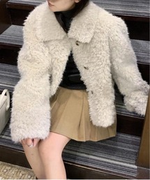 襟付きフェイクファーショートブルゾン