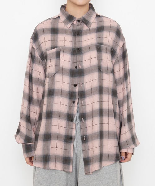 PUNYUS(プニュズ)の「【NEW SIZE】オンブレチェックシャツ(ビジネスシャツ・レディース・ピンク/サックスブルー/ブラック・5/3/4/2/1)」の7枚目の写真