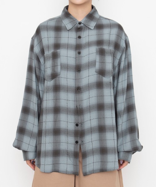 PUNYUS(プニュズ)の「【NEW SIZE】オンブレチェックシャツ(ビジネスシャツ・レディース・ピンク/サックスブルー/ブラック・5/3/4/2/1)」の10枚目の写真