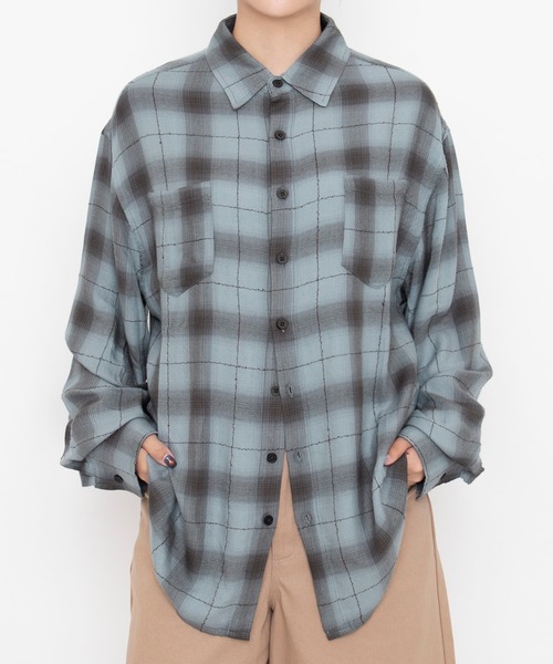 PUNYUS(プニュズ)の「【NEW SIZE】オンブレチェックシャツ(ビジネスシャツ・レディース・ピンク/サックスブルー/ブラック・5/3/4/2/1)」の11枚目の写真