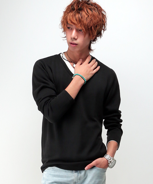 VENCEEXCHANGE(ヴァンスエクスチェンジ)の「シルフポイントVネックアンサンブル (ニット/セーター・メンズ・ネイビー/ブラック/グレー/ブラウン・SMALL/MEDIUM/LARGE)」の1枚目の写真