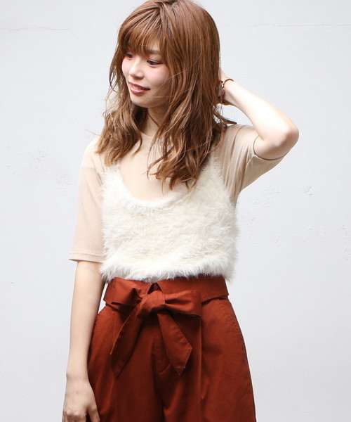 natural couture（ナチュラルクチュール）の「モンスターシャギービスチェ（ニット/セーター・レディース・アイボリー/ブラック/グリーン/プラム・FREE）」の18枚目の写真