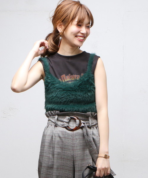 natural couture（ナチュラルクチュール）の「モンスターシャギービスチェ（ニット/セーター・レディース・アイボリー/ブラック/グリーン/プラム・FREE）」の13枚目の写真