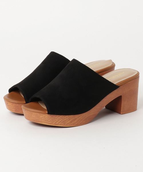 POU DOU DOU（プードゥドゥ）の「ウッド調ヒールサボ（スリッポン・レディース・イエロー/ブラック/グレー・3/4）」の2枚目の写真