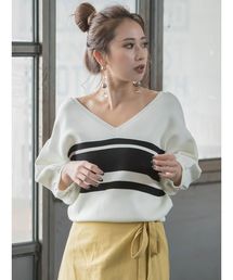 MURUA | ボーダーハーフスリーブニット(ニット/セーター)