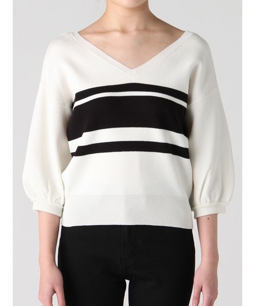 MURUA（ムルーア）の「ボーダーハーフスリーブニット（ニット/セーター・レディース・ホワイト/ブラック/オレンジ・FREE）」の7枚目の写真