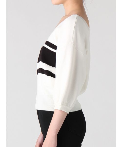 MURUA（ムルーア）の「ボーダーハーフスリーブニット（ニット/セーター・レディース・ホワイト/ブラック/オレンジ・FREE）」の5枚目の写真