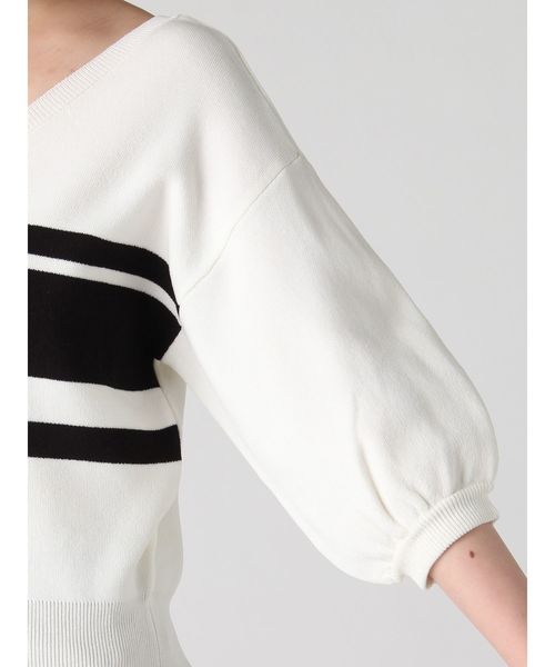 MURUA（ムルーア）の「ボーダーハーフスリーブニット（ニット/セーター・レディース・ホワイト/ブラック/オレンジ・FREE）」の9枚目の写真