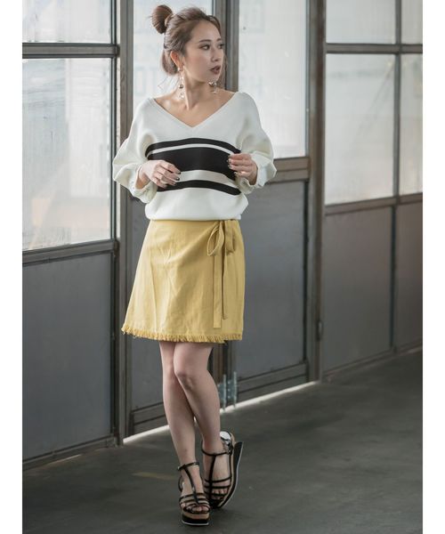 MURUA（ムルーア）の「ボーダーハーフスリーブニット（ニット/セーター・レディース・ホワイト/ブラック/オレンジ・FREE）」の12枚目の写真