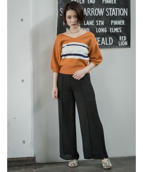 MURUA（ムルーア）の「ボーダーハーフスリーブニット（ニット/セーター・レディース・ホワイト/ブラック/オレンジ・FREE）」の14枚目の写真