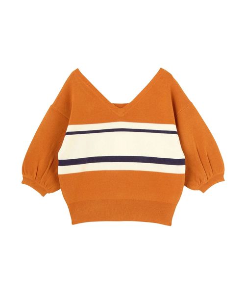 MURUA（ムルーア）の「ボーダーハーフスリーブニット（ニット/セーター・レディース・ホワイト/ブラック/オレンジ・FREE）」の17枚目の写真