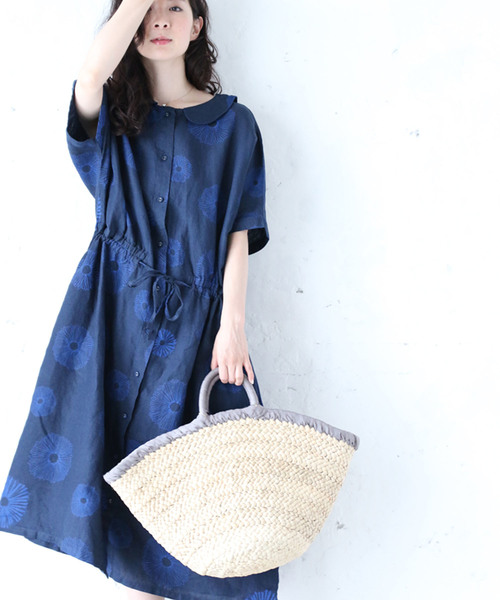 Cawaii カワイイ の 羽織にもなるお花の丸襟ワンピース コットンリネンの2wayワンピ ワンピース Wear