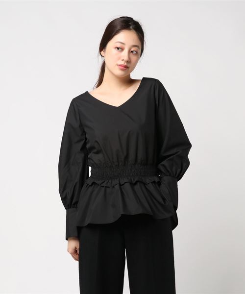 【未使用】HIAND ぺブラムフリルシャツ rienda ボリュームフリルペプラムTOP WHT -ファッション通販