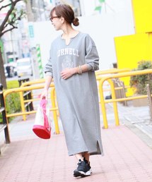 HER CLOSET | WEB限定アイテム【HERCLOSET】ミニ裏毛キーネックロゴスウェットロングワンピース(ワンピース)