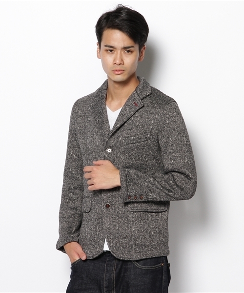 MEN'S MELROSE メンズメルローズ ヘリンボーン柄 ウール ツイード★ フーデッド コート Sz.4　メンズ 日本製　c512ta95 セールヘリンボーンメッシュハーフスリーブTシャツ（Tシャツ