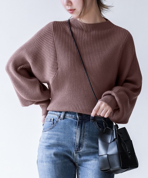 n'OrLABEL(ノアールレーベル)の「『パフスリーブデザインリブニット』(ニット/セーター・レディース・チャコールグレー/ブラック/レッド/アイボリー/ダークグリーン/ピンクベージュ/ブルー・FREE)」の1枚目の写真