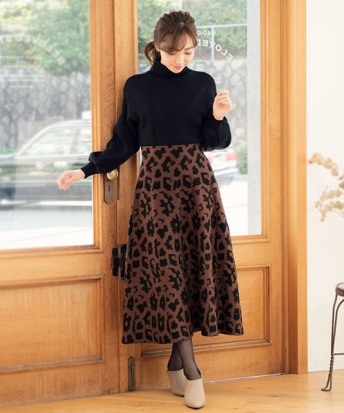 KOBE LETTUCE（コウベレタス）の「レオパード柄ニットフレアスカート
