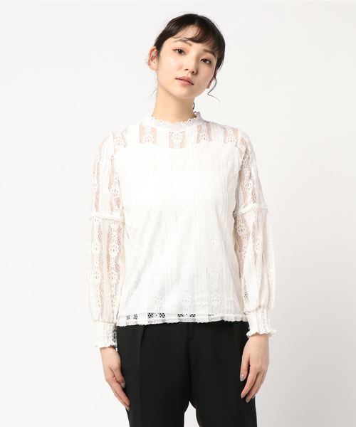 KOBE LETTUCE（コウベレタス）の「袖コンシャスハイネックレースブラウス（シャツ/ブラウス・レディース・ブラック/オフホワイト・FREE）」の3枚目の写真