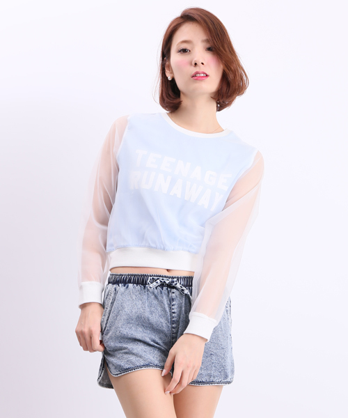 WEGO（ウィゴー）の「WEGO/オーガンジープリントスウェット（スウェット・レディース・オフホワイト/ブラック/サックスブルー・FREE）」の3枚目の写真