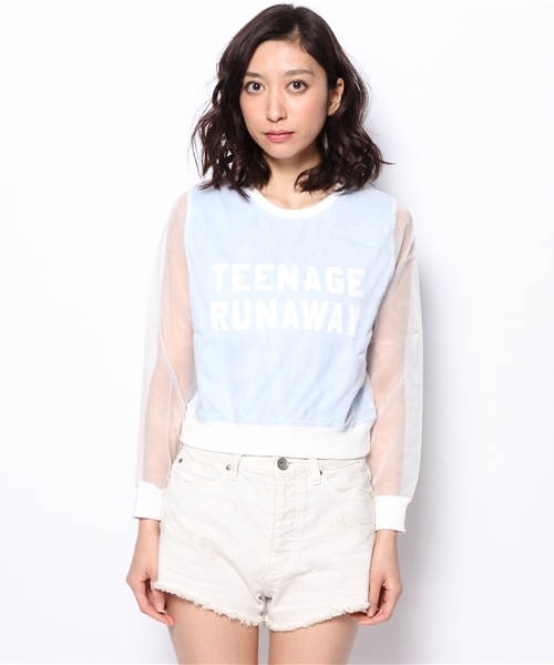 WEGO（ウィゴー）の「WEGO/オーガンジープリントスウェット（スウェット・レディース・オフホワイト/ブラック/サックスブルー・FREE）」の9枚目の写真