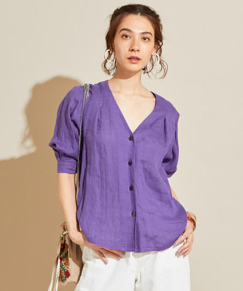BEAUTY&YOUTH UNITED ARROWS（ビューティーアンドユースユナイテッドアローズ）の「BY カラーリネンVネックブラウス -手洗い可能-о（シャツ/ブラウス・レディース・ブラック/ケリー/パープル・FREE）」の14枚目の写真