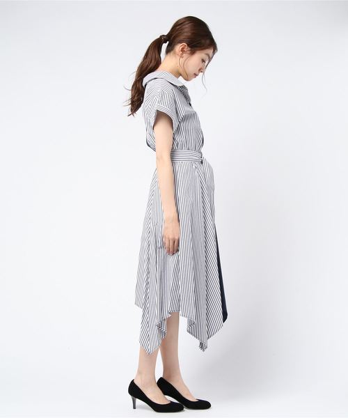 Cecil ワンピース Mcbee セシルマクビー のファッション Cecil ブロッキングストライプシャツワンピース シャツワンピース セール