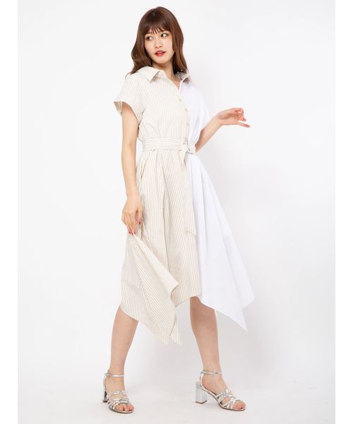 Cecil ワンピース Mcbee セシルマクビー のファッション Cecil ブロッキングストライプシャツワンピース シャツワンピース セール