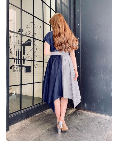 Cecil ワンピース Mcbee セシルマクビー のファッション Cecil ブロッキングストライプシャツワンピース シャツワンピース セール