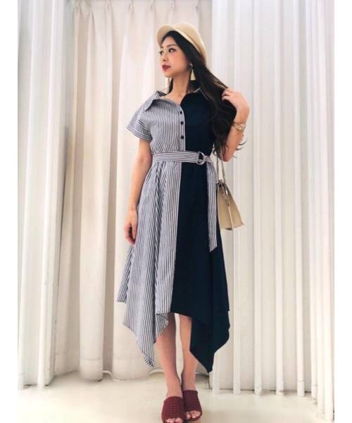 Cecil ワンピース Mcbee セシルマクビー のファッション Cecil ブロッキングストライプシャツワンピース シャツワンピース セール