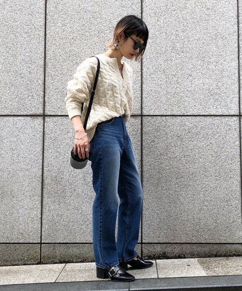 PAGEBOY（ページボーイ）の「ケーブルキーネックプルオーバー（ニット/セーター・レディース・チャコールグレー/パープル/オフホワイト/ライトブラウン・FREE）」の7枚目の写真