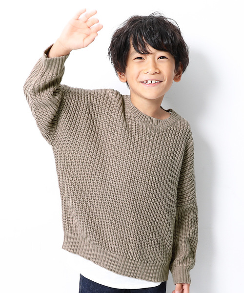 devirock（デビロック）の「畦編みビッグニット（ニット/セーター・キッズ・ダークグリーン/パープル系その他/スモークピンク/モカ/マスタード/アイボリー/スミクロ/ブルー系その他/ネイビー/ベージュ・110cm/100cm/120cm/130cm/140cm/150cm/160cm）」の5枚目の写真