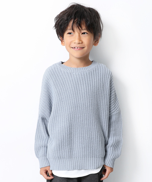 devirock（デビロック）の「畦編みビッグニット（ニット/セーター・キッズ・ダークグリーン/パープル系その他/スモークピンク/モカ/マスタード/アイボリー/スミクロ/ブルー系その他/ネイビー/ベージュ・110cm/100cm/120cm/130cm/140cm/150cm/160cm）」の8枚目の写真