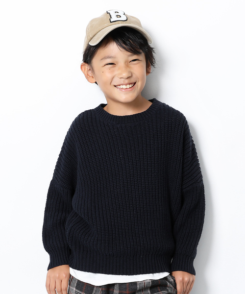 devirock（デビロック）の「畦編みビッグニット（ニット/セーター・キッズ・ダークグリーン/パープル系その他/スモークピンク/モカ/マスタード/アイボリー/スミクロ/ブルー系その他/ネイビー/ベージュ・110cm/100cm/120cm/130cm/140cm/150cm/160cm）」の7枚目の写真