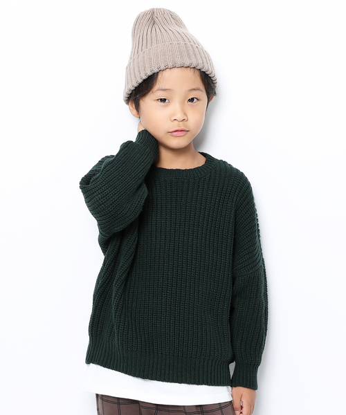 devirock（デビロック）の「畦編みビッグニット（ニット/セーター・キッズ・ダークグリーン/パープル系その他/スモークピンク/モカ/マスタード/アイボリー/スミクロ/ブルー系その他/ネイビー/ベージュ・110cm/100cm/120cm/130cm/140cm/150cm/160cm）」の6枚目の写真