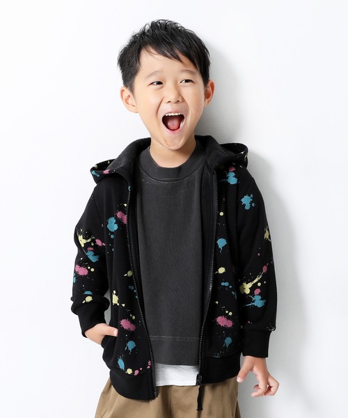 devirock(デビロック)の「プリント裏シャギージップパーカー(パーカー・キッズ・カモフラージュ/ブラック系その他/レオパード/ブラック系その他2・150cm/160cm/80cm/90cm/110cm/100cm/120cm/130cm/140cm)」の2枚目の写真