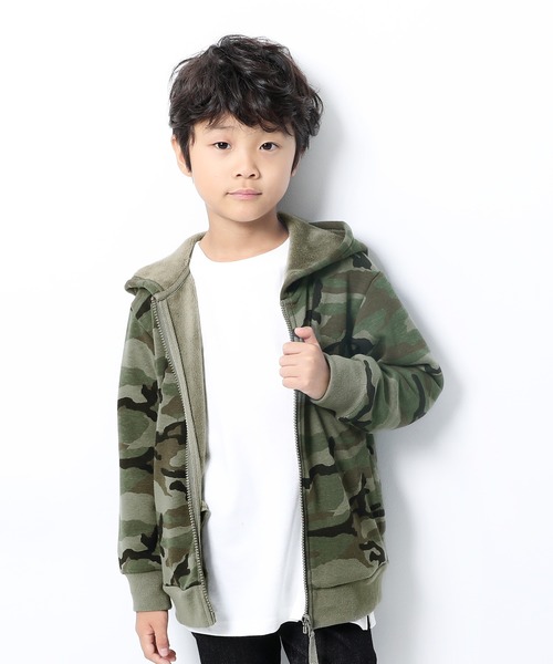 devirock(デビロック)の「プリント裏シャギージップパーカー(パーカー・キッズ・カモフラージュ/ブラック系その他/レオパード/ブラック系その他2・150cm/160cm/80cm/90cm/110cm/100cm/120cm/130cm/140cm)」の1枚目の写真