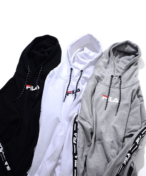 FILA(フィラ)の「【FILA/フィラ】WEB限定 別注 ビックシルエット ロゴテープ スウェット プルパーカー(パーカー・メンズ・ブラック/ホワイト/杢グレー・M/L/LL/5L/3L/4L)」の8枚目の写真