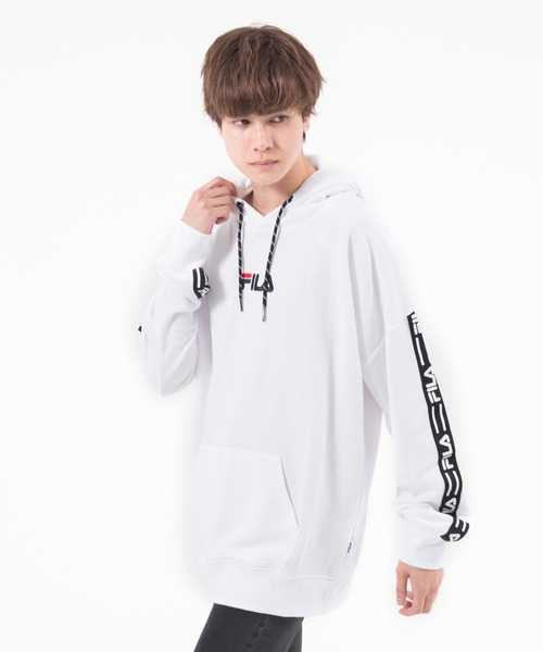FILA(フィラ)の「【FILA/フィラ】WEB限定 別注 ビックシルエット ロゴテープ スウェット プルパーカー(パーカー・メンズ・ブラック/ホワイト/杢グレー・M/L/LL/5L/3L/4L)」の13枚目の写真