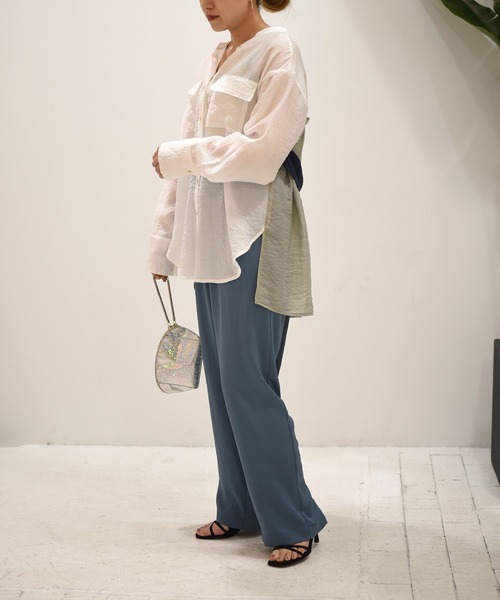 Eimee Law バックタックベルト付き配色シアーブラウス Eimee Law（エイミーロウ）の「【Eimee Law】バックタックベルト