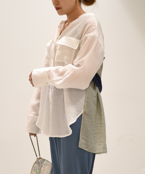 Eimee Law バックタックベルト付き配色シアーブラウス Eimee Law（エイミーロウ）の「【Eimee Law】バックタックベルト