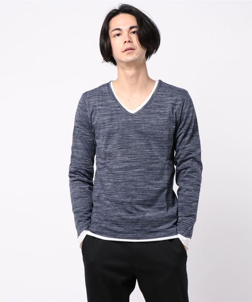 Bling Leads(ブリングリーズ)の「《Bl》アンサンブルVネック長袖Tシャツ(Tシャツ/カットソー・メンズ・ホワイト/ブラック/ネイビー/グレー/ワインレッド・MEDIUM/LARGE/X-LARGE)」の4枚目の写真