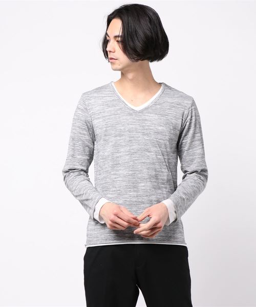 Bling Leads(ブリングリーズ)の「《Bl》アンサンブルVネック長袖Tシャツ(Tシャツ/カットソー・メンズ・ホワイト/ブラック/ネイビー/グレー/ワインレッド・MEDIUM/LARGE/X-LARGE)」の3枚目の写真