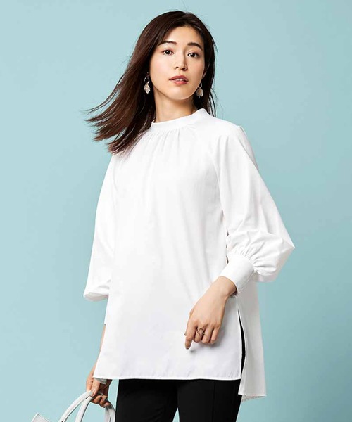 IEDIT(イディット)の「IEDIT UVカット&防汚加工 クレバー素材のしなやかドレスシャツ〈ギャザー〉(シャツ/ブラウス・レディース・ホワイト系その他・SMALL/MEDIUM/LARGE/X-LARGE/XX-LARGE)」の1枚目の写真